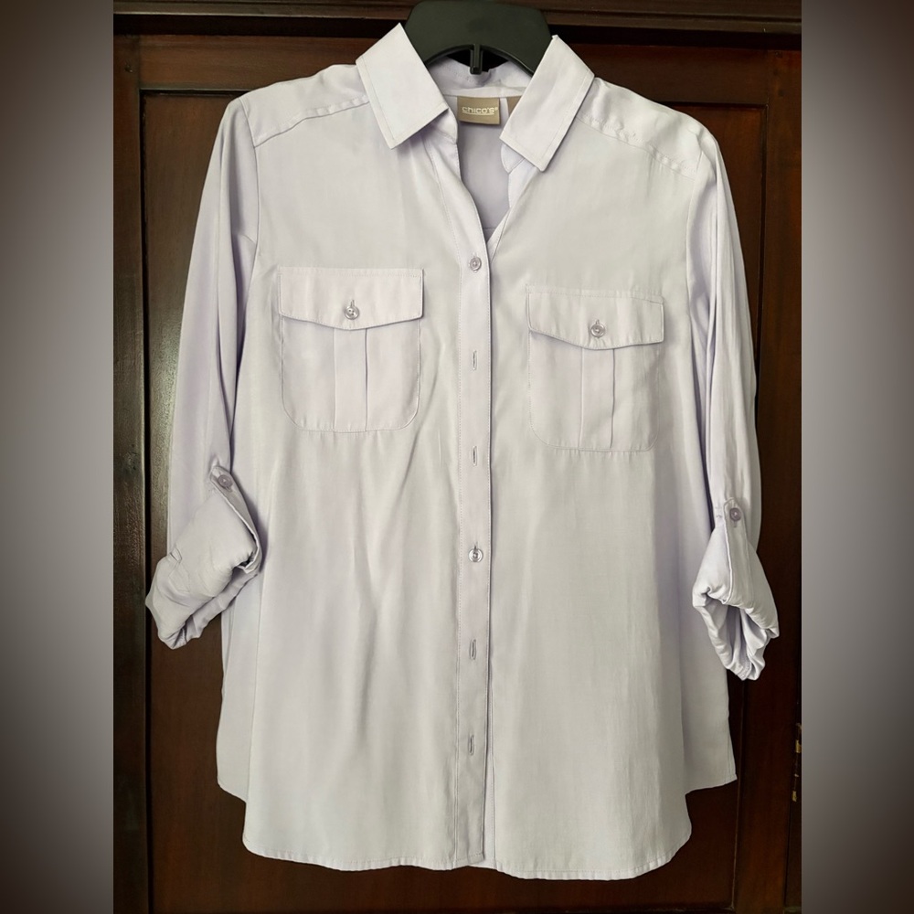 Chico's Soft Lavender Button Down Collared Shirt